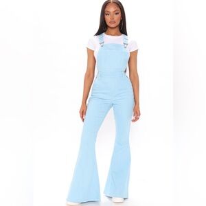 Fashion nova fit and flare blue wide legged overalls size 5